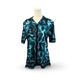 Murano Blue and Black Men's Casual Button Down Shirt Slim Fit